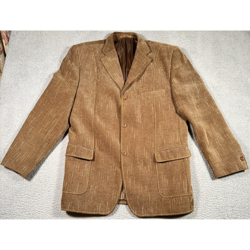 Inserch Mens XL Brown Micro Corduroy Blazer Sport Coat 46 Chest 3 Button Preppy